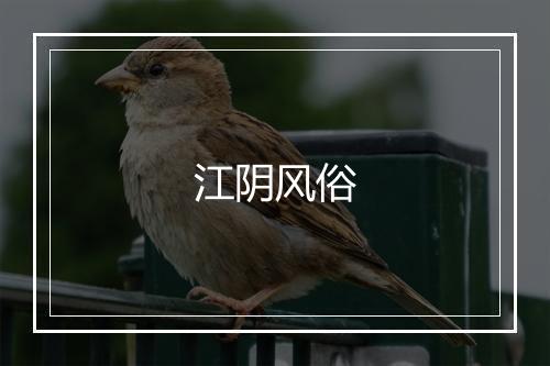 江阴风俗